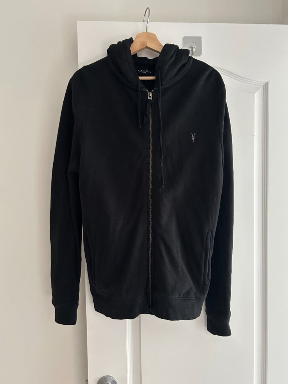 All Saints Raven Zip Up Ramskull Hoodie - Large